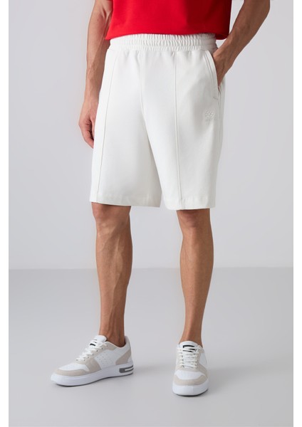 Ekru Pamuklu Kalın Yumuşak Dokulu Comfort Fit Basic Erkek Şort - 81261