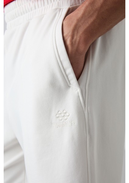 Ekru Pamuklu Kalın Yumuşak Dokulu Comfort Fit Basic Erkek Şort - 81261