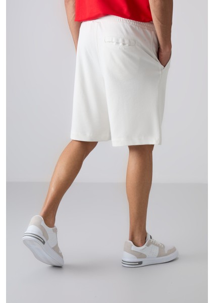 Ekru Pamuklu Kalın Yumuşak Dokulu Comfort Fit Basic Erkek Şort - 81261