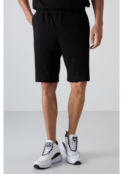 Siyah Pamuklu Kalın Yumuşak Dokulu Comfort Fit Basic Erkek Şort - 81261