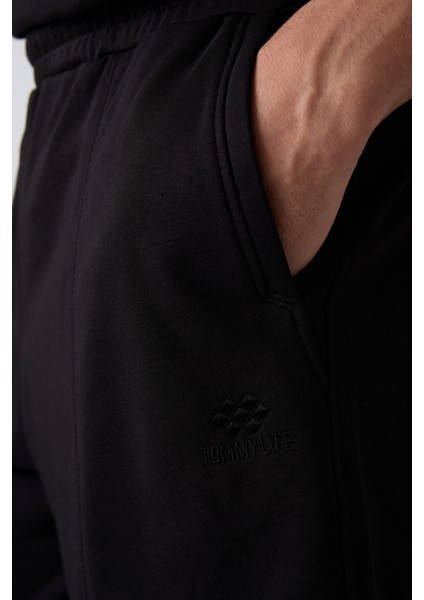 Siyah Pamuklu Kalın Yumuşak Dokulu Comfort Fit Basic Erkek Şort - 81261