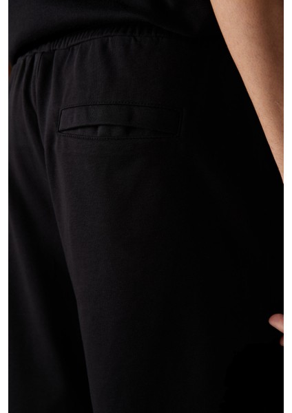 Siyah Pamuklu Kalın Yumuşak Dokulu Comfort Fit Basic Erkek Şort - 81261