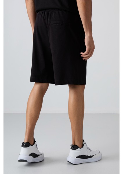 Siyah Pamuklu Kalın Yumuşak Dokulu Comfort Fit Basic Erkek Şort - 81261