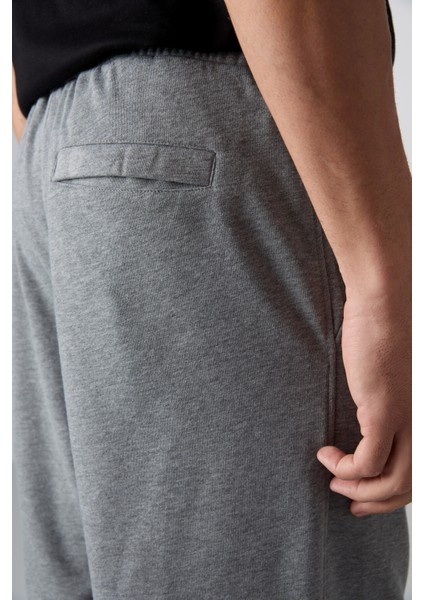 Gri Melanj Pamuklu Kalın Yumuşak Dokulu Comfort Fit Basic Erkek Şort - 81261