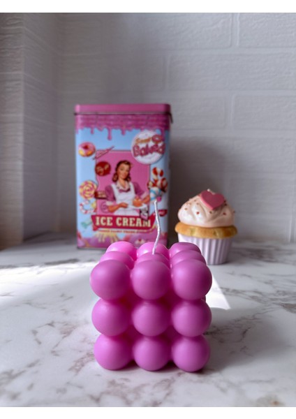 Dekoratif Pembe Bubble Soya Wax Vegan Mum