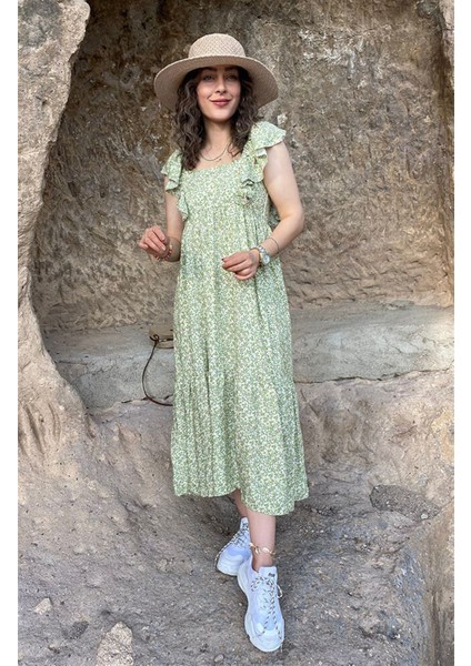 Nancy Yeşil Çiçek Desenli Elbise modelleri