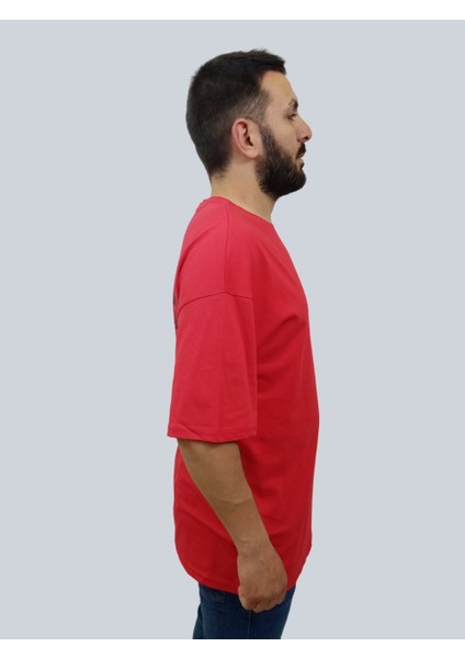Erkek Lost Oversize Bisiklet Yaka Kırmızı Tişört fırsatları