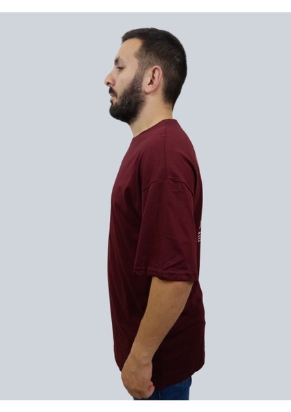 Erkek Lost Oversize Bisiklet Yaka Bordo Tişört