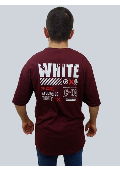 Erkek Lost Oversize Bisiklet Yaka Bordo Tişört