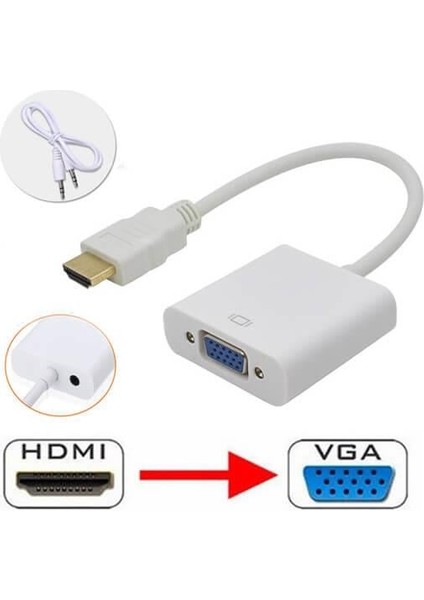 HDMI To VGA Ses Çıkışlı Dönüştürücü Adaptör