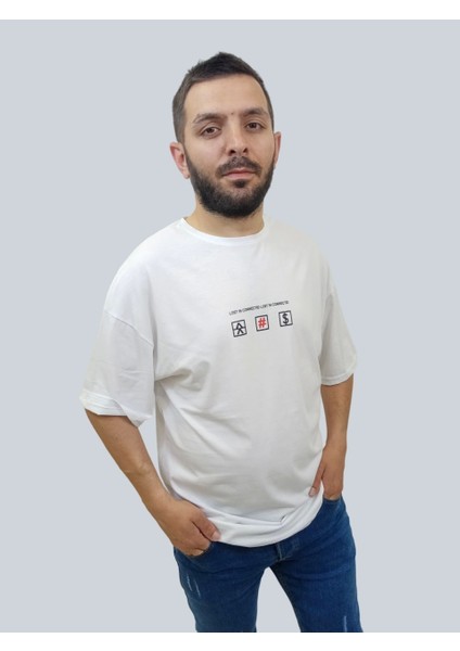 Erkek Lost Oversize Bisiklet Yaka Beyaz Tişört fiyatları