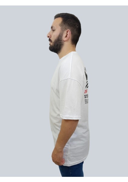 Erkek Lost Oversize Bisiklet Yaka Beyaz Tişört modelleri