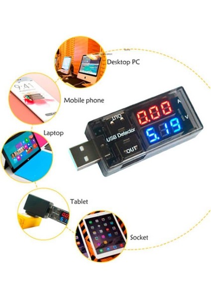 Çift Çıkışlı USB Voltmetre - Ampermetre - Akım Ölçer Cihazı