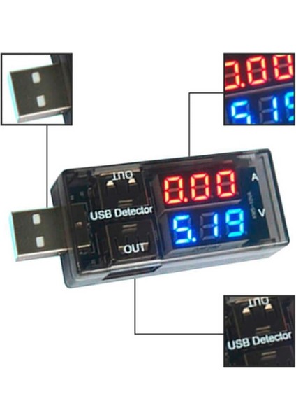 Çift Çıkışlı USB Voltmetre - Ampermetre - Akım Ölçer Cihazı