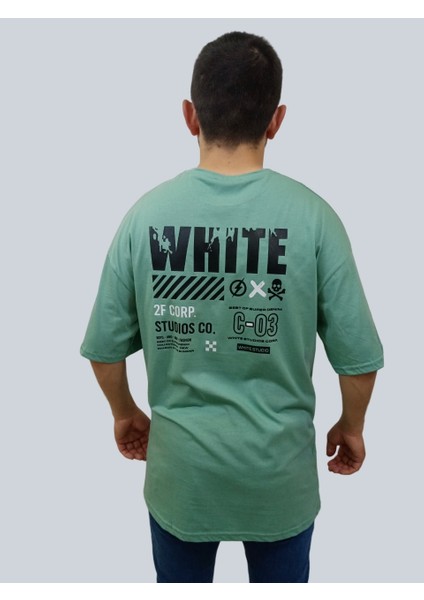 Erkek Lost Oversize Bisiklet Yaka Mint Yeşili Tişört