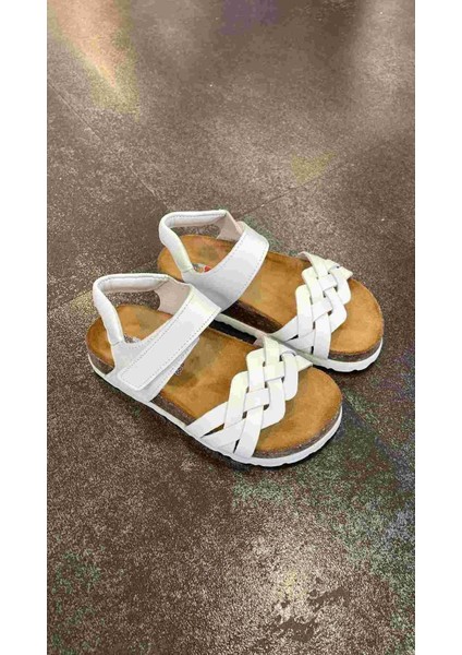 27-31 Numara Mantar Taban Deri Beyaz Sandalet