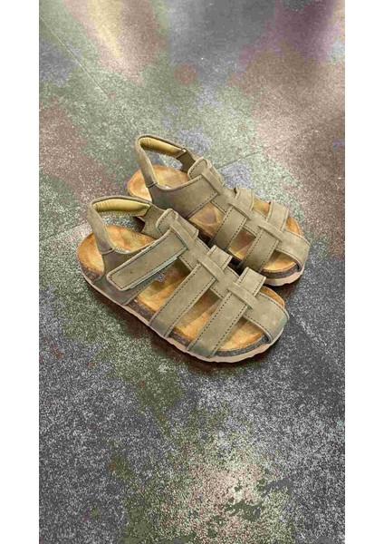 22-31 Numara Mantar Taban Deri Haki Sandalet