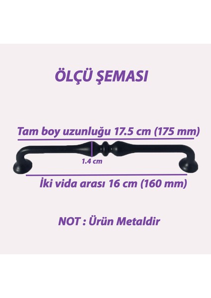 15 Adet Fesleğen Kulp 160 mm Siyah Mutfak Kulbu Çekmece Dolap Kapak Kulbu Metal Mobilya Dolabı Kulpları