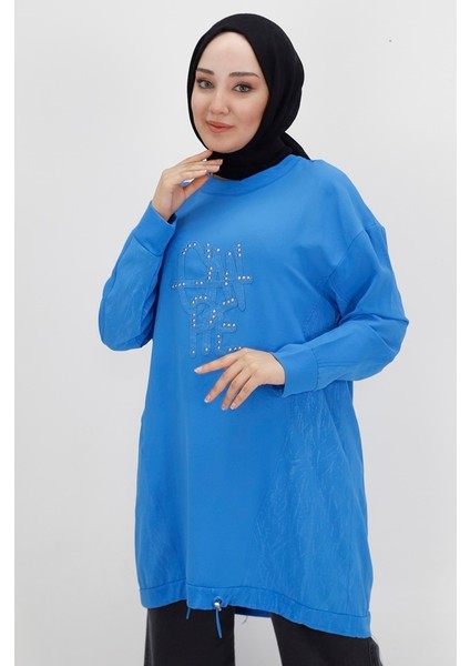 10442 Aerobin Kumaş Jakar Desenli Beli Lastikli Tesettür Tunik fiyatları