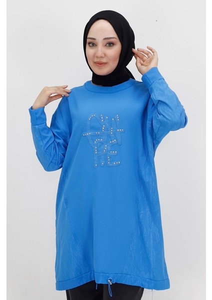 10442 Aerobin Kumaş Jakar Desenli Beli Lastikli Tesettür Tunik modelleri