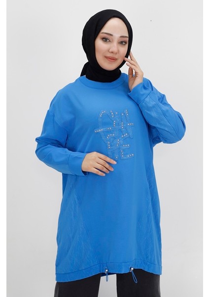 10442 Aerobin Kumaş Jakar Desenli Beli Lastikli Tesettür Tunik indirimleri