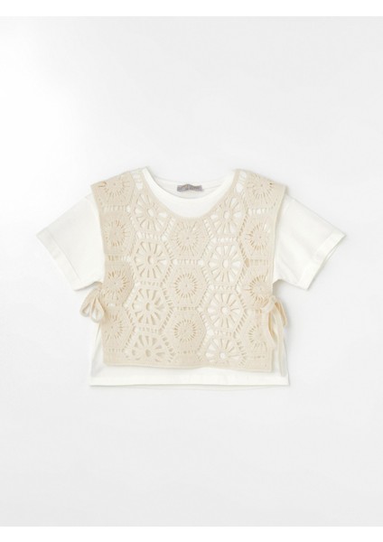 Kız Çocuk Motif Yelekli Dantelli Bluz