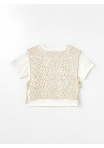 Kız Çocuk Motif Yelekli Dantelli Bluz modelleri