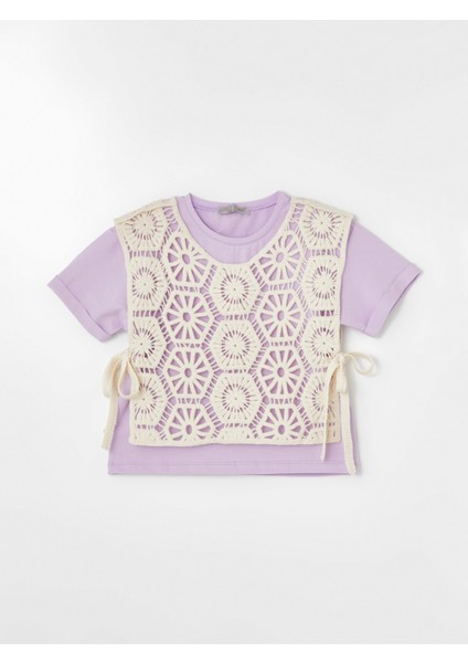 Kız Çocuk Motif Yelekli Dantelli Bluz