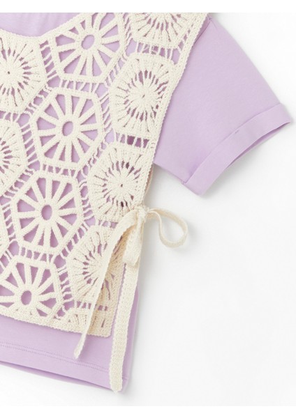Kız Çocuk Motif Yelekli Dantelli Bluz