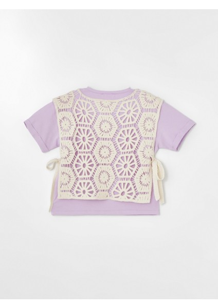 Kız Çocuk Motif Yelekli Dantelli Bluz