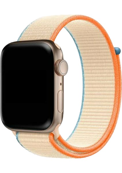 Apple Watch 42 mm / 44MM / 45MM/ 49 mm /se/ultra ile Uyumlu) Cırtlı Bant Kordon Turuncu Mavi