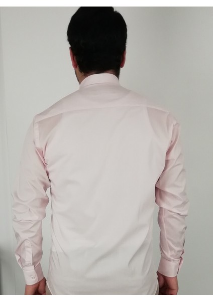 Erkek Pembe-Beyaz Pitikareli Uzun Kol Düğmeli Yaka Likralı Pamuk Gömlek SLM-5059-TSS modelleri