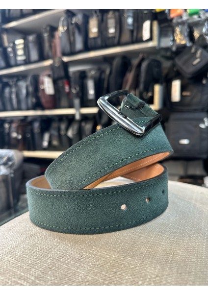 Süet Yeşil Deri Erkek Kemeri modelleri