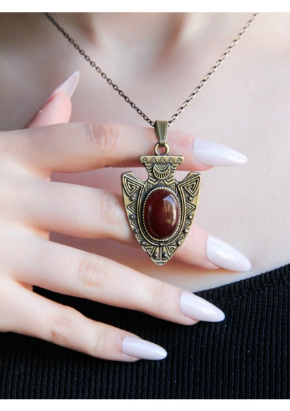 Doğal Taş Akik Doğal Taşlı Otantik Kadın Kolye 45 cm Zincirli EUY12A