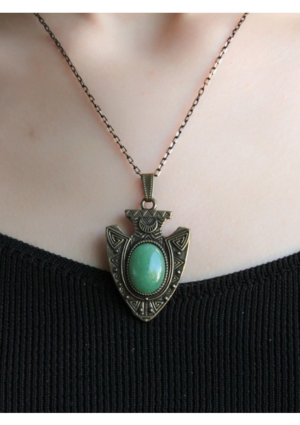 Doğal Taş Yeşil Akik Doğal Taşlı Otantik Kadın Kolye 45 cm Zincirli EUK12YA fiyatları