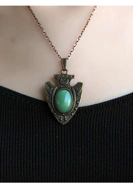 Doğal Taş Yeşil Akik Doğal Taşlı Otantik Kadın Kolye 45 cm Zincirli EUK12YA modelleri