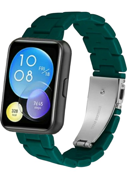 Huawei Watch Fit 2 Reçine Kordon (Pim Çevirici Aparatı ile Birlikte) Koyu Yeşil