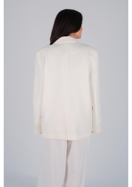 Kadın Ekru Düğmeli Keten Blazer Ceket fırsatları