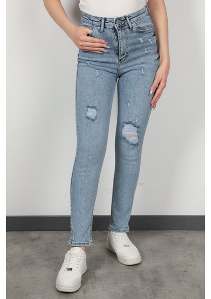 Kadın Lazerli Skinny Jean Mavi Kar Yıkama - 1051