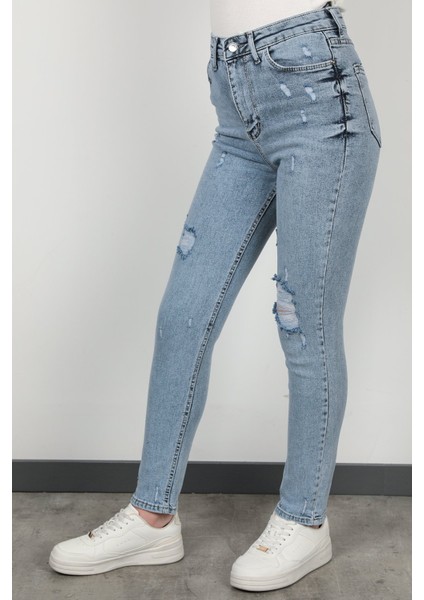 Kadın Lazerli Skinny Jean Mavi Kar Yıkama - 1051 fiyatları