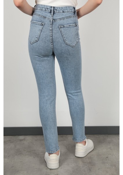 Kadın Lazerli Skinny Jean Mavi Kar Yıkama - 1051 modelleri