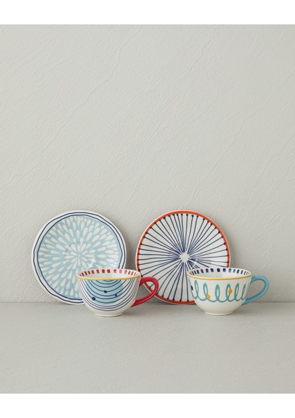 Arzu Sabancı Mix Stoneware 4 Parça 2 Kişilik Kahve Fincan Takımı 80 ml Mavi-Terracotta fiyatları