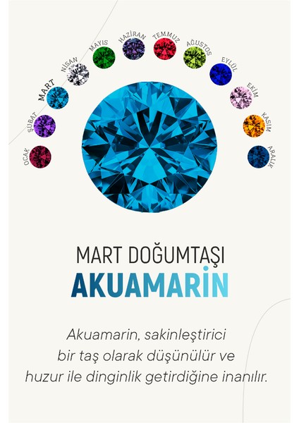 Mart Akuamarin Doğum Taşı Çiçek Motifli Telkari Gümüş Kolye