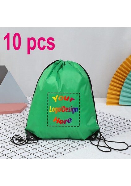 10 Adet Koyu Yeşil 10 Adet Özel Çanta Baskı Logo Okul Çantası Promosyon Açık Rahat Spor Salonu Spor Su Geçirmez Futbol Çantası Ipli Sırt Çantası (Yurt Dışından)