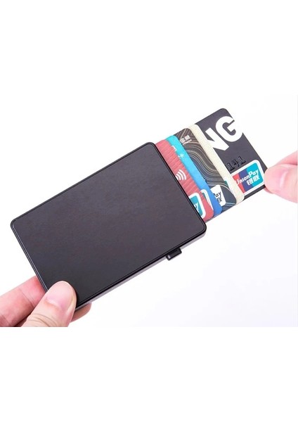 Altın Karbon Fiber Kimlik Kartı Tutucu Erkekler Rfid Engelleme Kart Kutusu Akıllı Cüzdan Metal Alüminyum Ultra-Ince Yaratıcılık Açılır Kart Sahibi Erkek (Yurt Dışından)