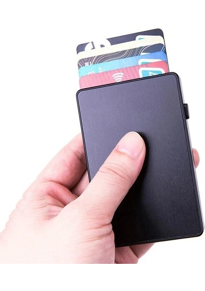 Altın Karbon Fiber Kimlik Kartı Tutucu Erkekler Rfid Engelleme Kart Kutusu Akıllı Cüzdan Metal Alüminyum Ultra-Ince Yaratıcılık Açılır Kart Sahibi Erkek (Yurt Dışından)