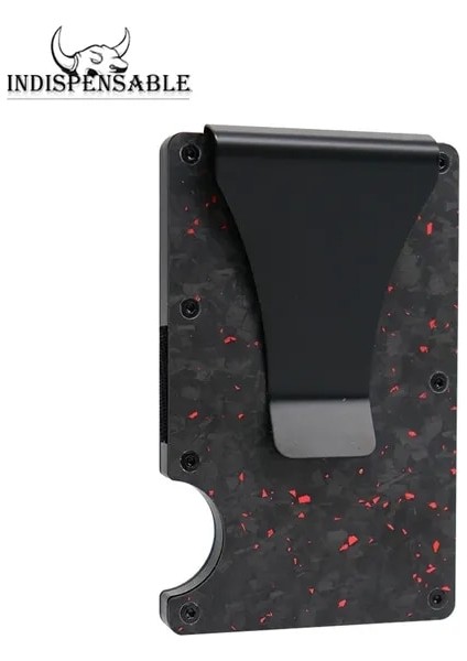 Mat Klip Kırmızı Dövme Karbon Fiber Kartlıklı Cüzdan Erkek Klip Para Çantası Kart Sahibi Alüminyum Metal Rfid Ince Lüks Cartera Hombre Minimalist (Yurt Dışından)