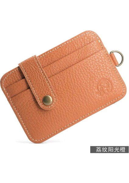 07 Taşınabilir Ilk Katman Sığır Derisi Kart Sahibinin Erkek Cüzdan Düğmesi ile Retro Ultra-Ince Ehliyet Çantası Kart Çantası Kısa Çanta Rozeti (Yurt Dışından)