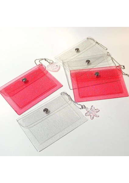 Pembe Kadın Kredi Kartı Tutucu Cüzdan Moda Şeffaf Su Geçirmez Pvc Kartvizit Çanta Erkek Kimlik Kartı Mini Cüzdan Kız Bozuk Para Cüzdanı (Yurt Dışından) fırsatları