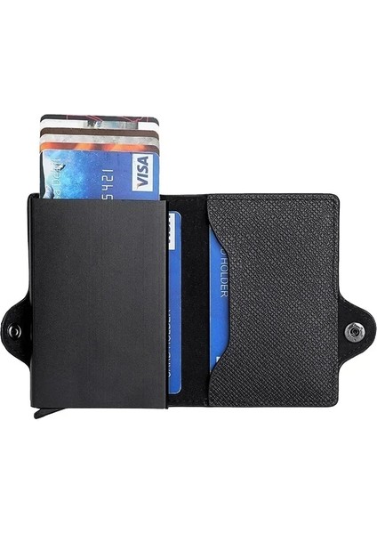 Turuncu Çapraz Desen Yeni Pu Otomatik Açılır Kart Tutucu Metal Kredi Kartı Kutusu Cüzdan Aşınmaya Dayanıklı Katlanabilir Rfid Anti-Manyetik Erkek Kart Sahibinin (Yurt Dışından) fiyatları